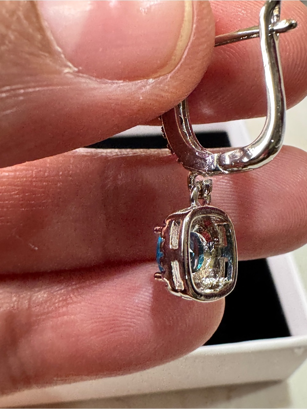 Blue Topaz and Moissanite Blue Crystal Halo Drop Earrings - Picture 12 of 12